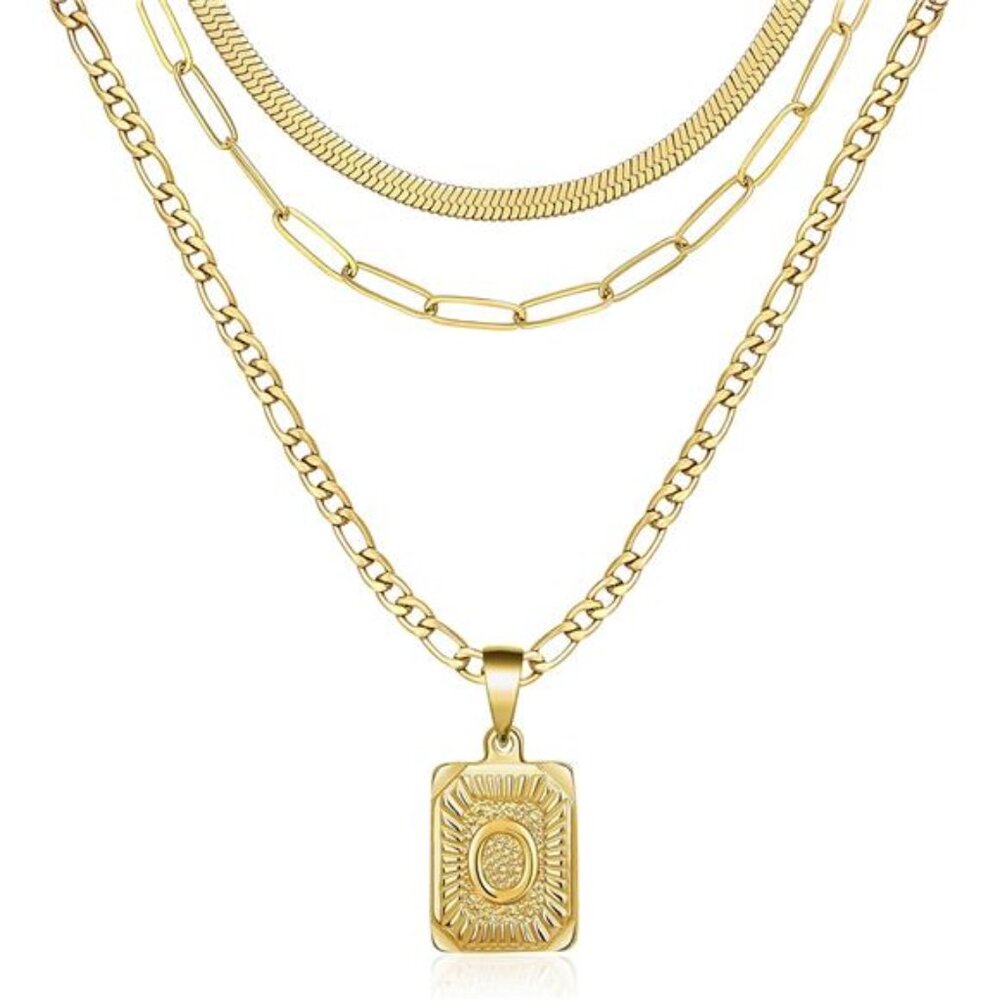 Gold Layered Necklace Set 3 PCS for Women Girls Dainty Trendy Paperclip